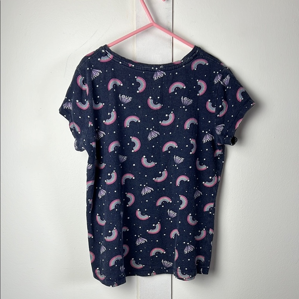 George Kids Short Sleeve Tee - Navy with Pink and White Rainbows - Picture 3 of 4